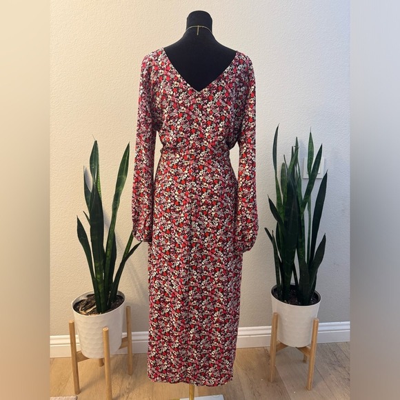 Sanctuary Floral Print Midi Dress Large Red Halter Neck Long Sleeves Cutout Boho - Picture 7 of 12